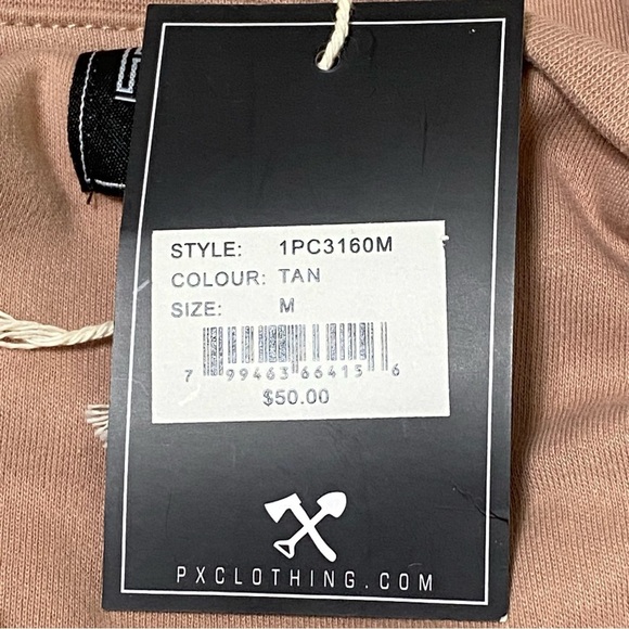 PX Tan Embroidered Pocket T-Shirt Size Medium NWT Diagonal Stripe Detail - Picture 9 of 10